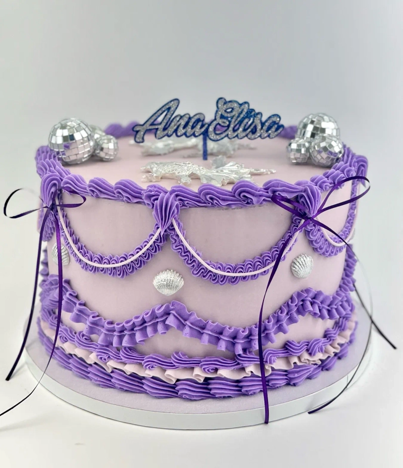 Purple w/ Disco Balls - Round Vintage Cake